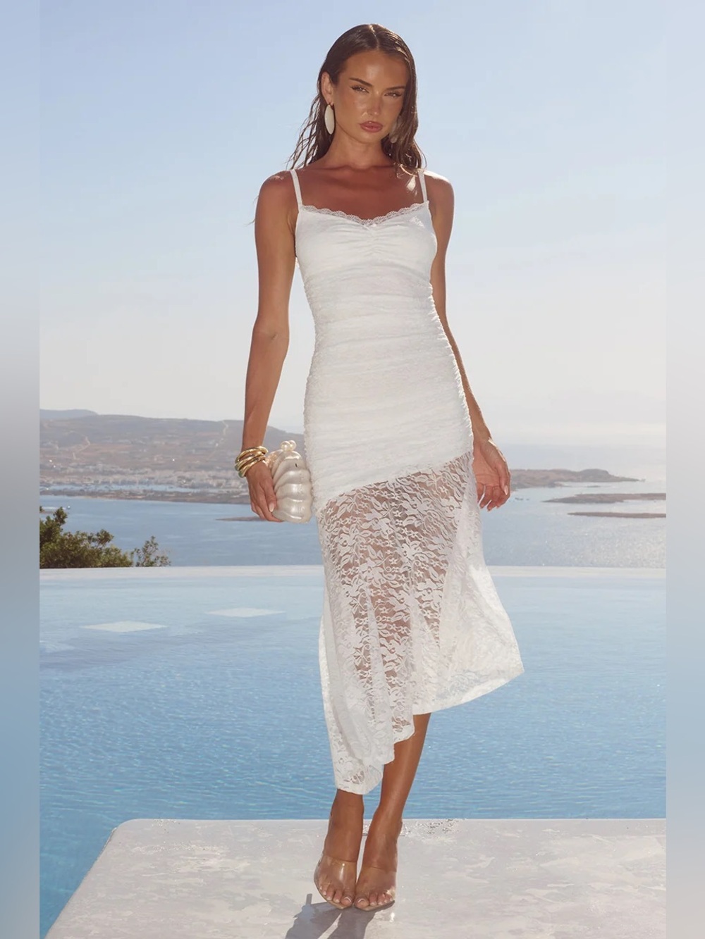 Runaway The Label Dia Asymmetrical Hem Midi Dress White – XS